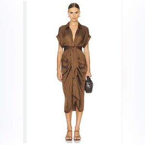 Do + Be Brown Tie-Front Button Up Shirt Dress